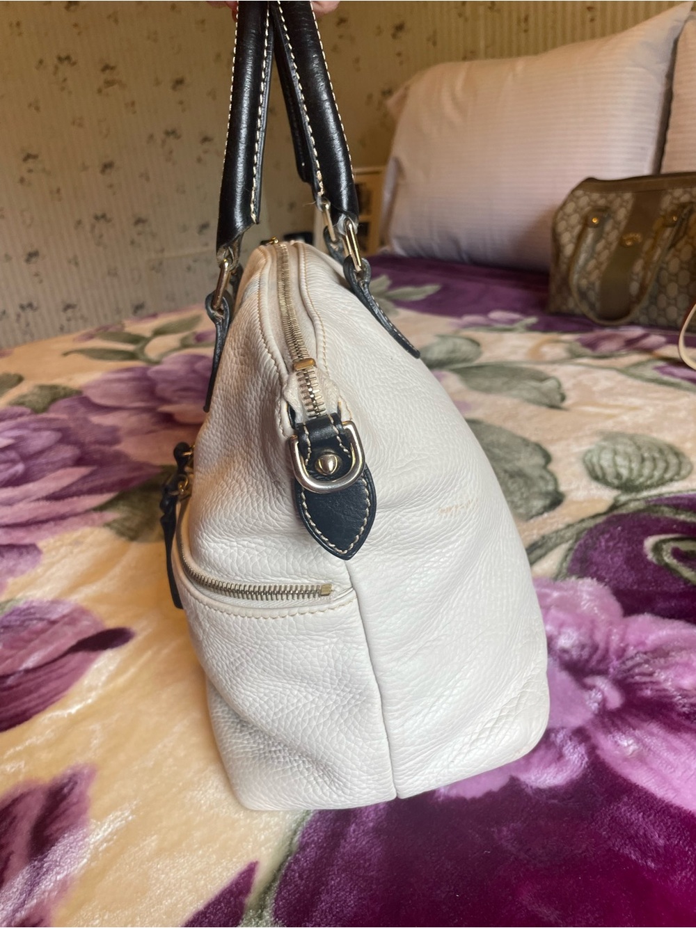 Dooney & Bourke White Pebble Leather Tote with Black Trim - Picture 4 of 6